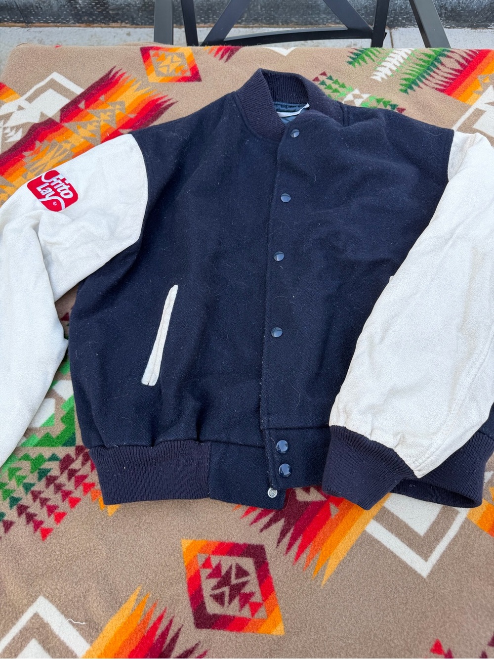 Vintage frito layTwo-Tone Wool Varsity Jacket - Black & Cream